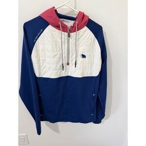 Peter Millar Hoodie Men Large Blue White Pink Good Half-Zip Quilted Embroidered